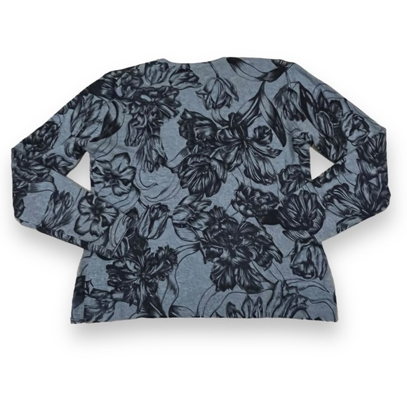 Neiman Marcus 100% Cashmere Sweater Cropped ScoopNeck Pullover Blue Floral Small - Picture 4 of 4